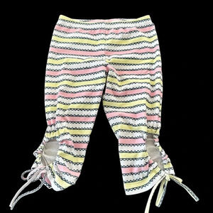 Paper Wings Girls Size 7 Organic Cotton Cropped Leggings Pink Yellow Pants Knit